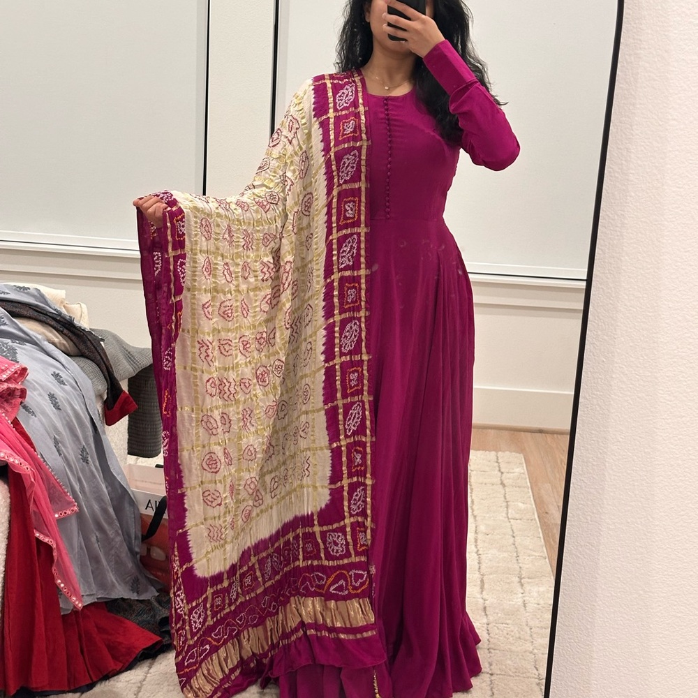Elegant Purple Anarkali with Real Bandani Dupatta
